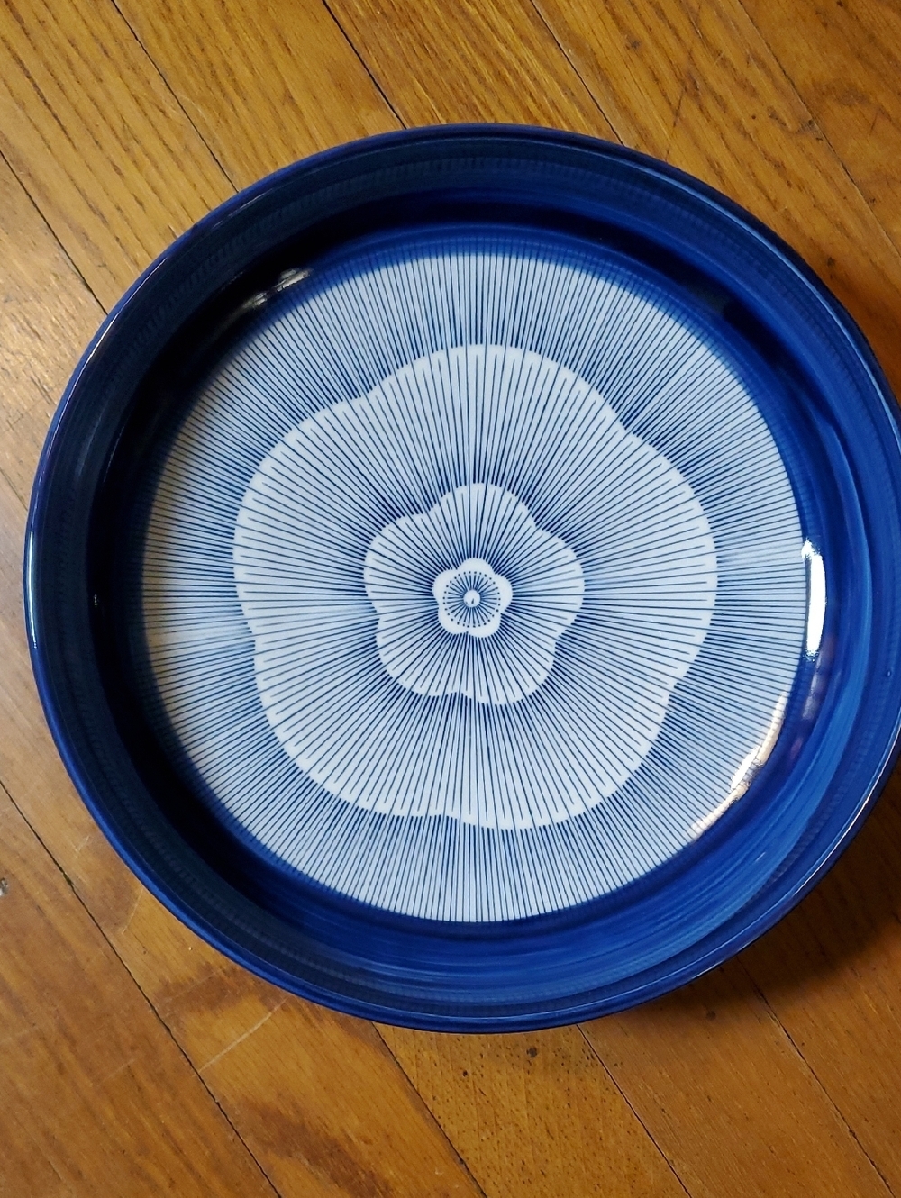 Vintage Blue And White Radiating Lines Serving Bowl